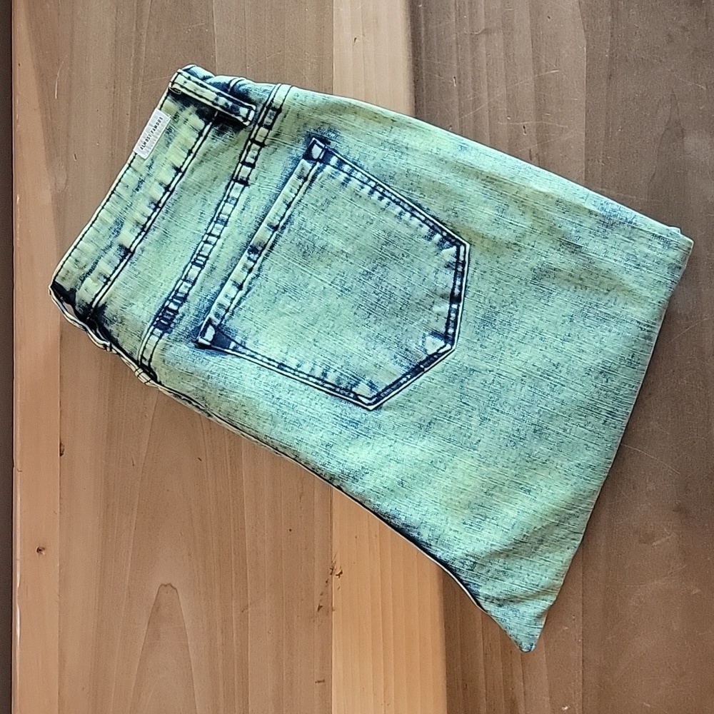 Almost Famous Neon Yellow Acid Wash Look Stetch Jeans High Waisted Size …